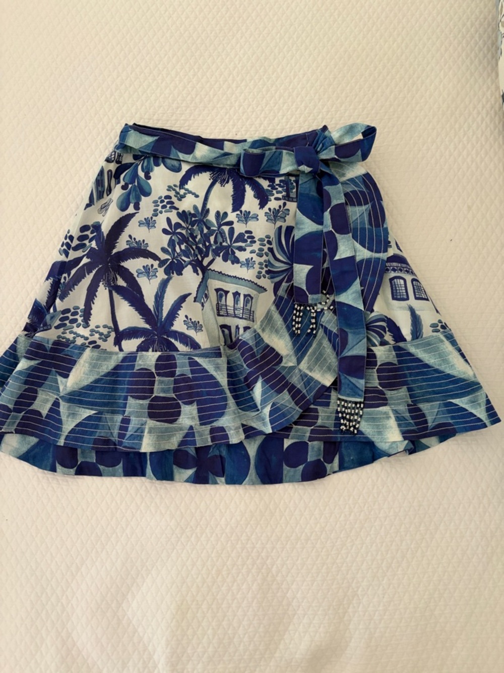 FARM Rio Blue Printed Wrap Mini Skirt with Tie
